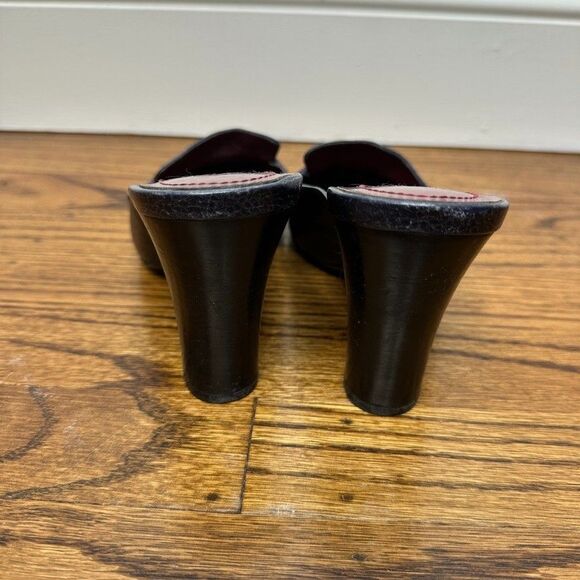 Tommy Hilfiger Navy Leather Loafer Mules Block Heel Preppy Slip On Womens 7.5 - Picture 3 of 9